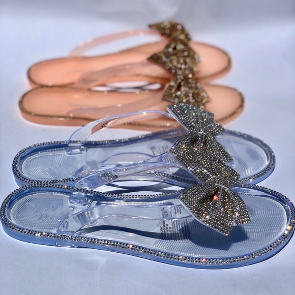 Clear Jelly Rhinestone Bow Thong Sandals - Picture 5 of 10